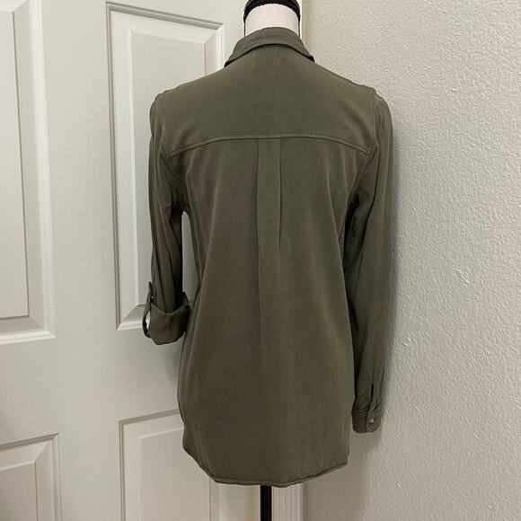 Harper Collared Hi-Low Hem Long Sleeve Button Front Blouse Women's Olive Size M - Picture 5 of 9